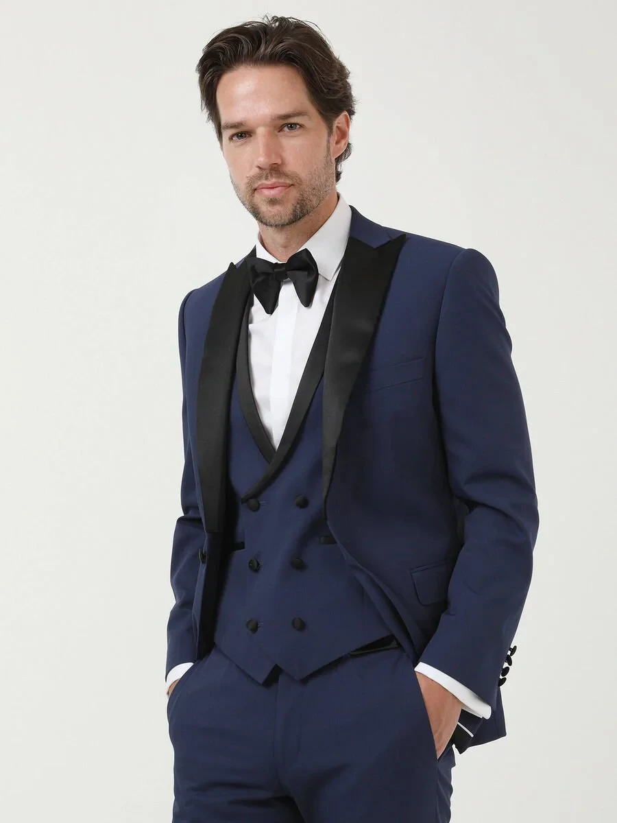 Saks Plain Slim Fit Detachable Collar Weaving Tuxedo With West - 3