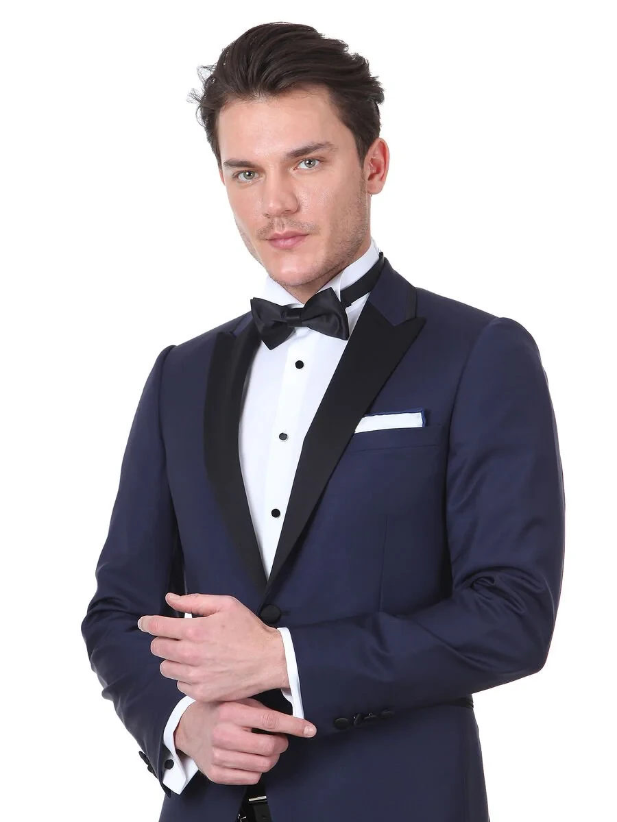 Saks Plain Slim Fit Double Breasted Collar Weaving Tuxedo - 1