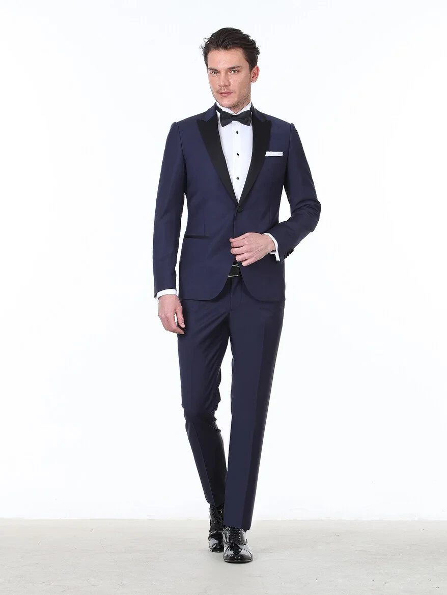 Saks Plain Slim Fit Double Breasted Collar Weaving Tuxedo - 2