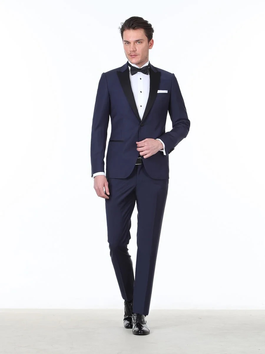 Saks Plain Slim Fit Double Breasted Collar Weaving Tuxedo - 2