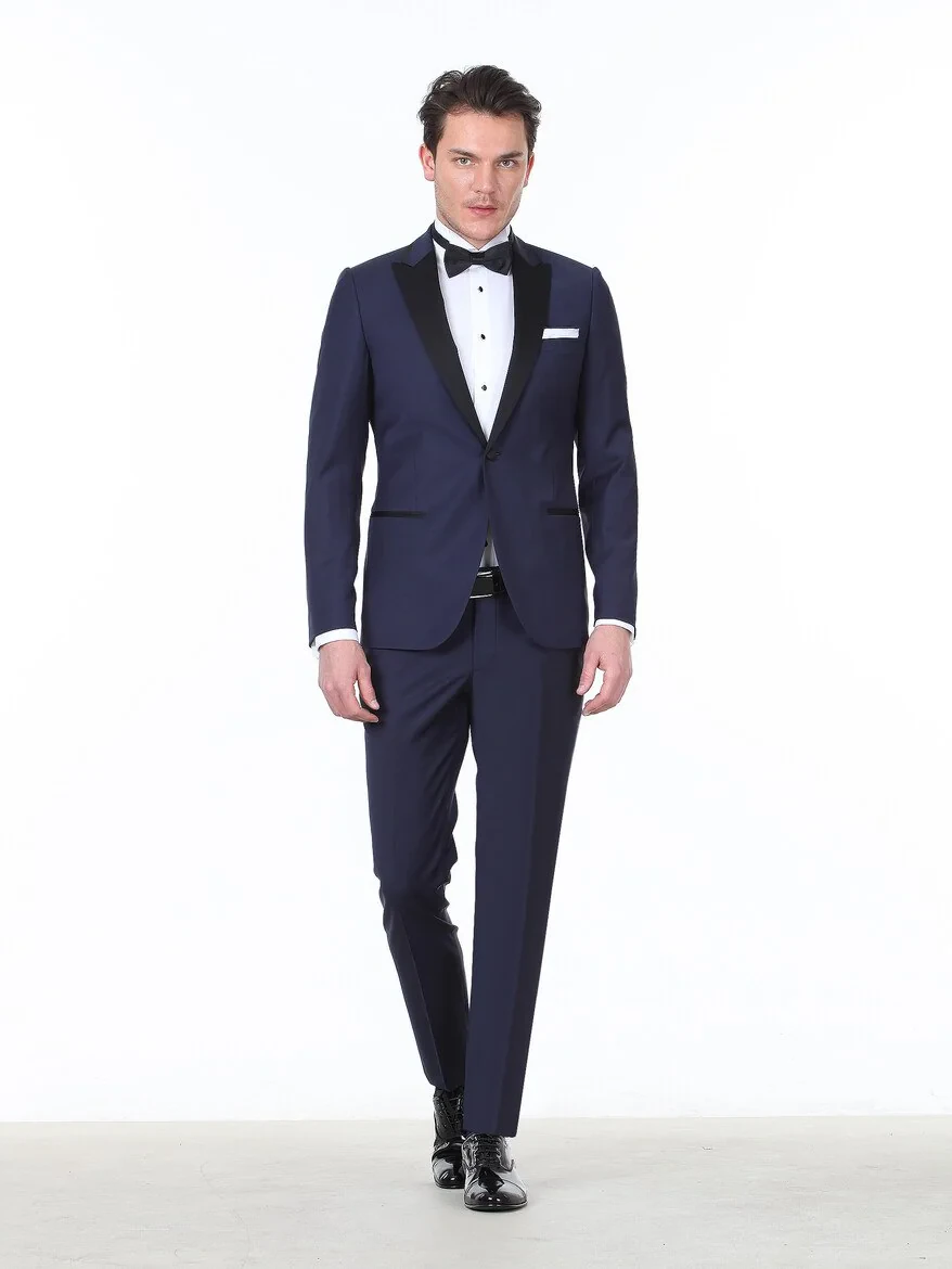 Saks Plain Slim Fit Double Breasted Collar Weaving Tuxedo - 3