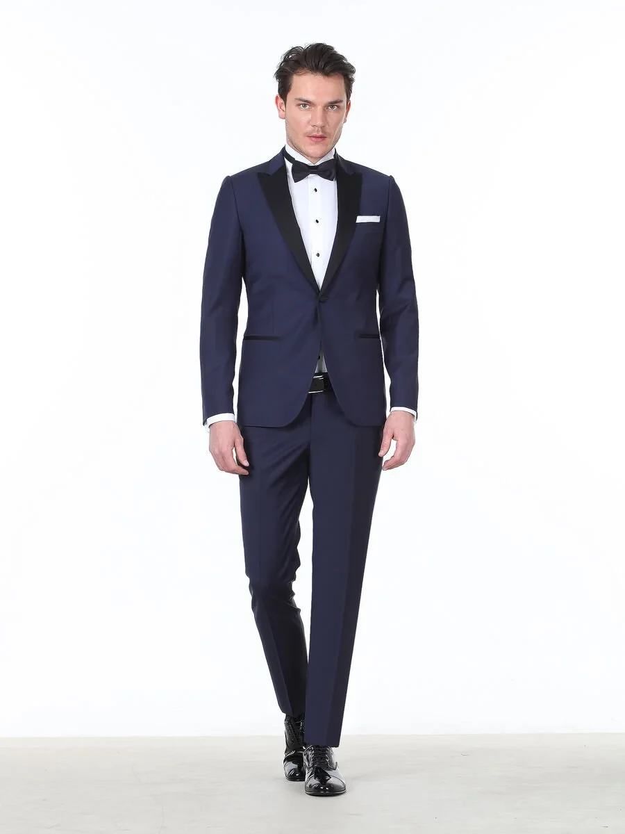 Saks Plain Slim Fit Double Breasted Collar Weaving Tuxedo - 3