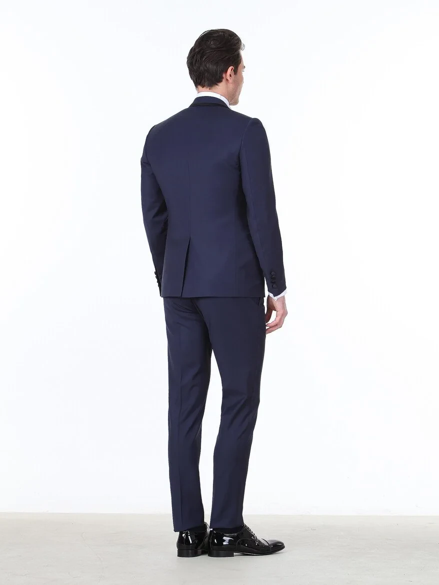 Saks Plain Slim Fit Double Breasted Collar Weaving Tuxedo - 4