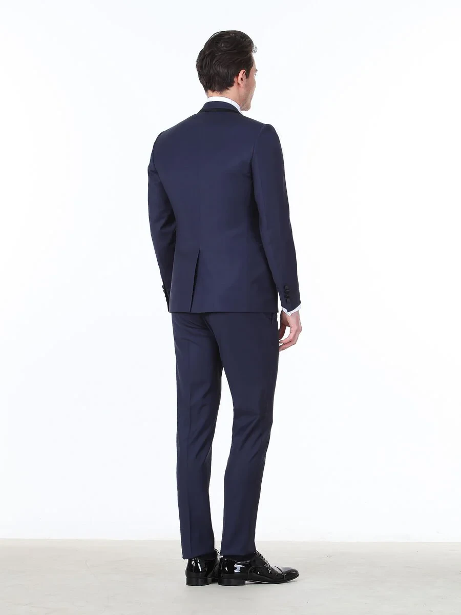 Saks Plain Slim Fit Double Breasted Collar Weaving Tuxedo - 4