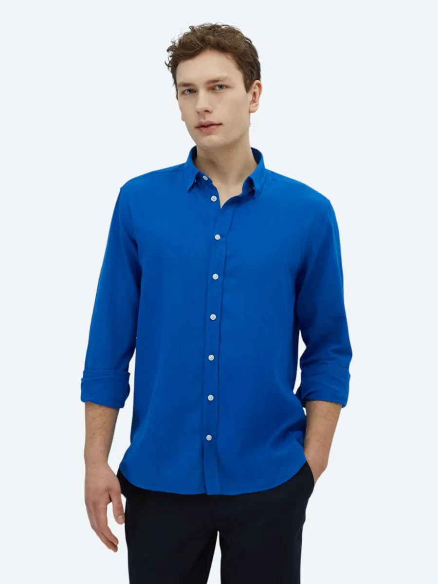 Saks Plain Weaving Casual 100% Cotton Shirt - 1
