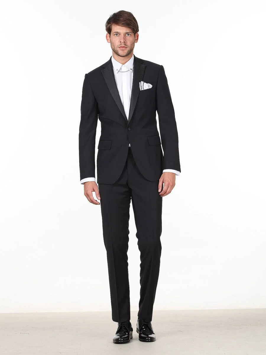 Saks Slim Fit Butterfly Collar Weaving Tuxedo - 3