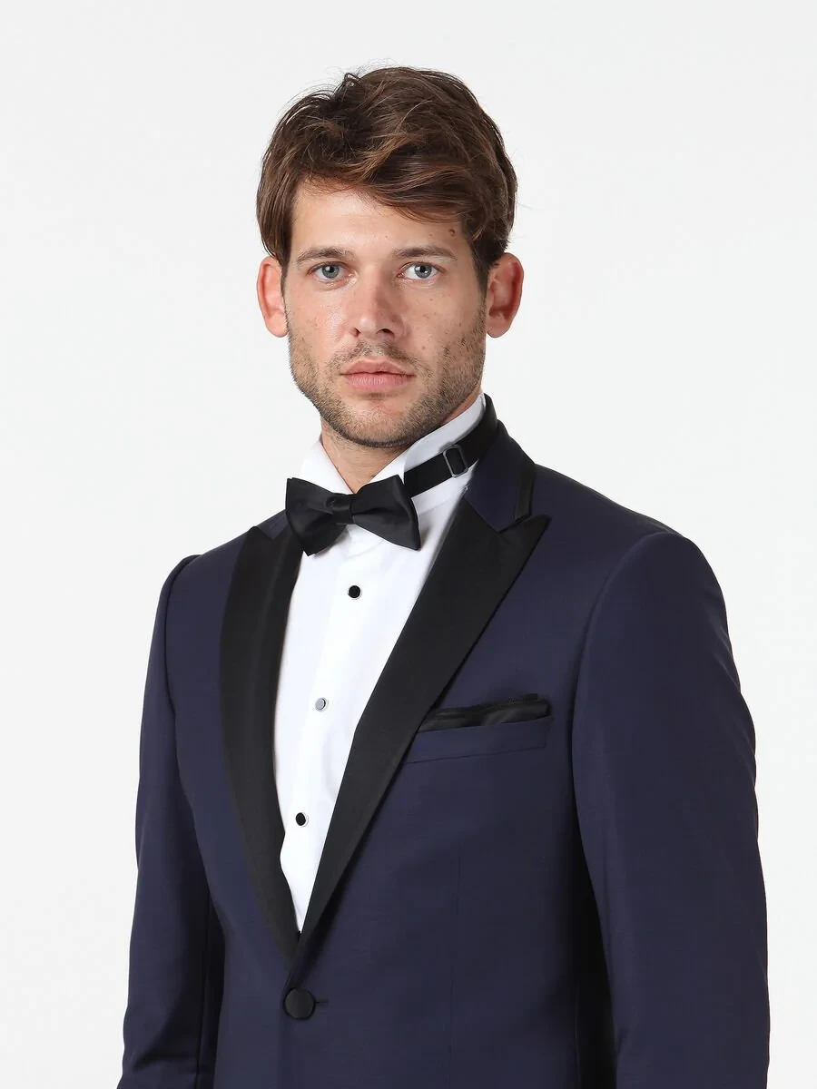 Saks Slim Fit Double Breasted Collar Weaving Tuxedo - 1