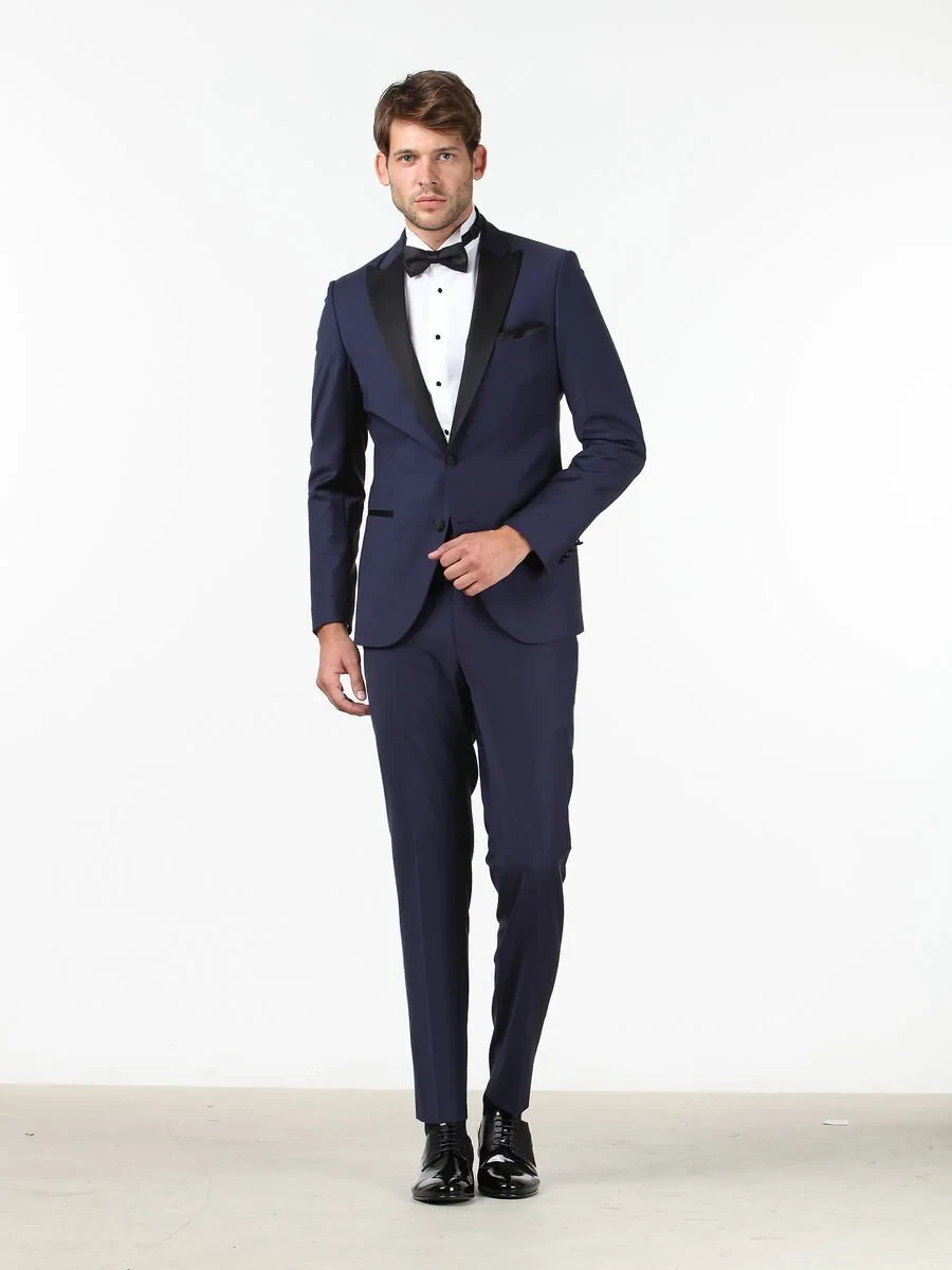 Saks Slim Fit Double Breasted Collar Weaving Tuxedo - 2