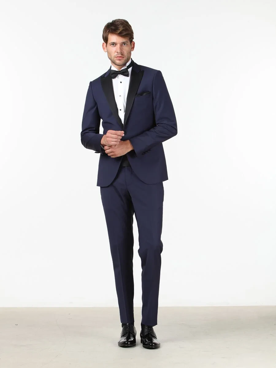 Saks Slim Fit Double Breasted Collar Weaving Tuxedo - 3