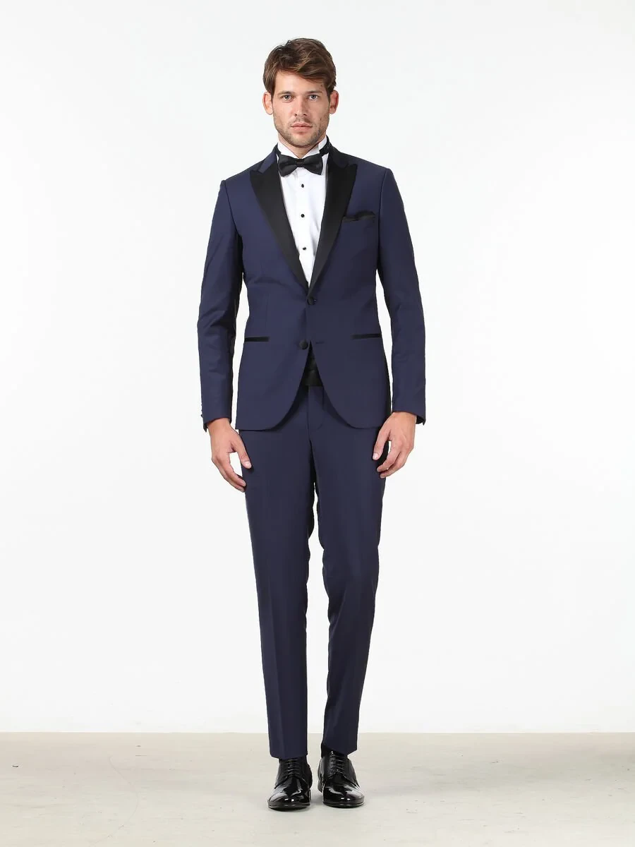 Saks Slim Fit Double Breasted Collar Weaving Tuxedo - 4