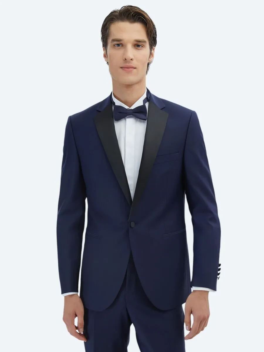 Saks Slim Fit Kelebek Yaka Dokuma Smokin Takım Elbise - 1