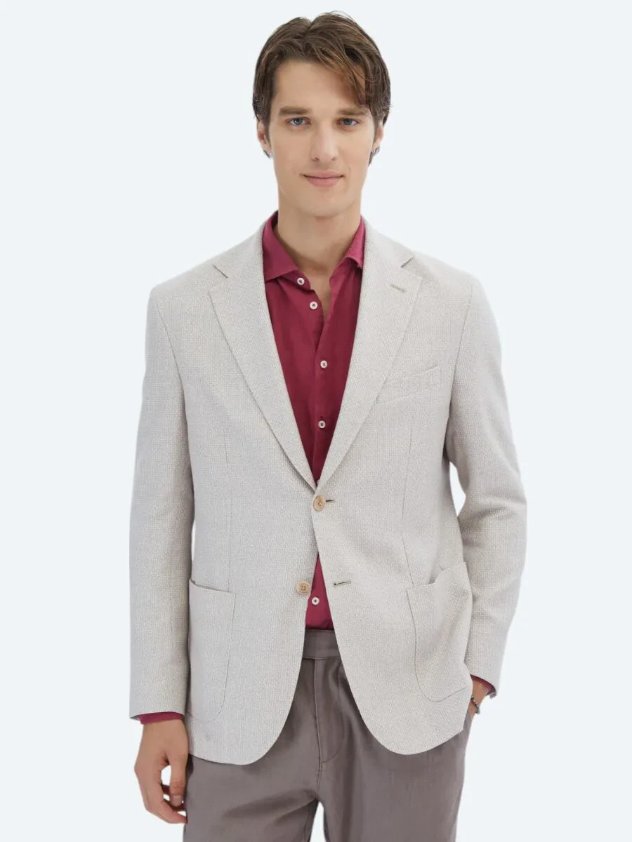 Salmon Patterned Modern Fit Linen Blended Jacket - 1