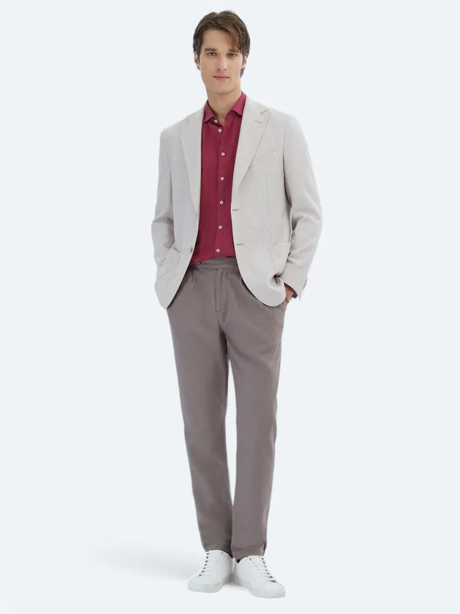 Salmon Patterned Modern Fit Linen Blended Jacket - 2