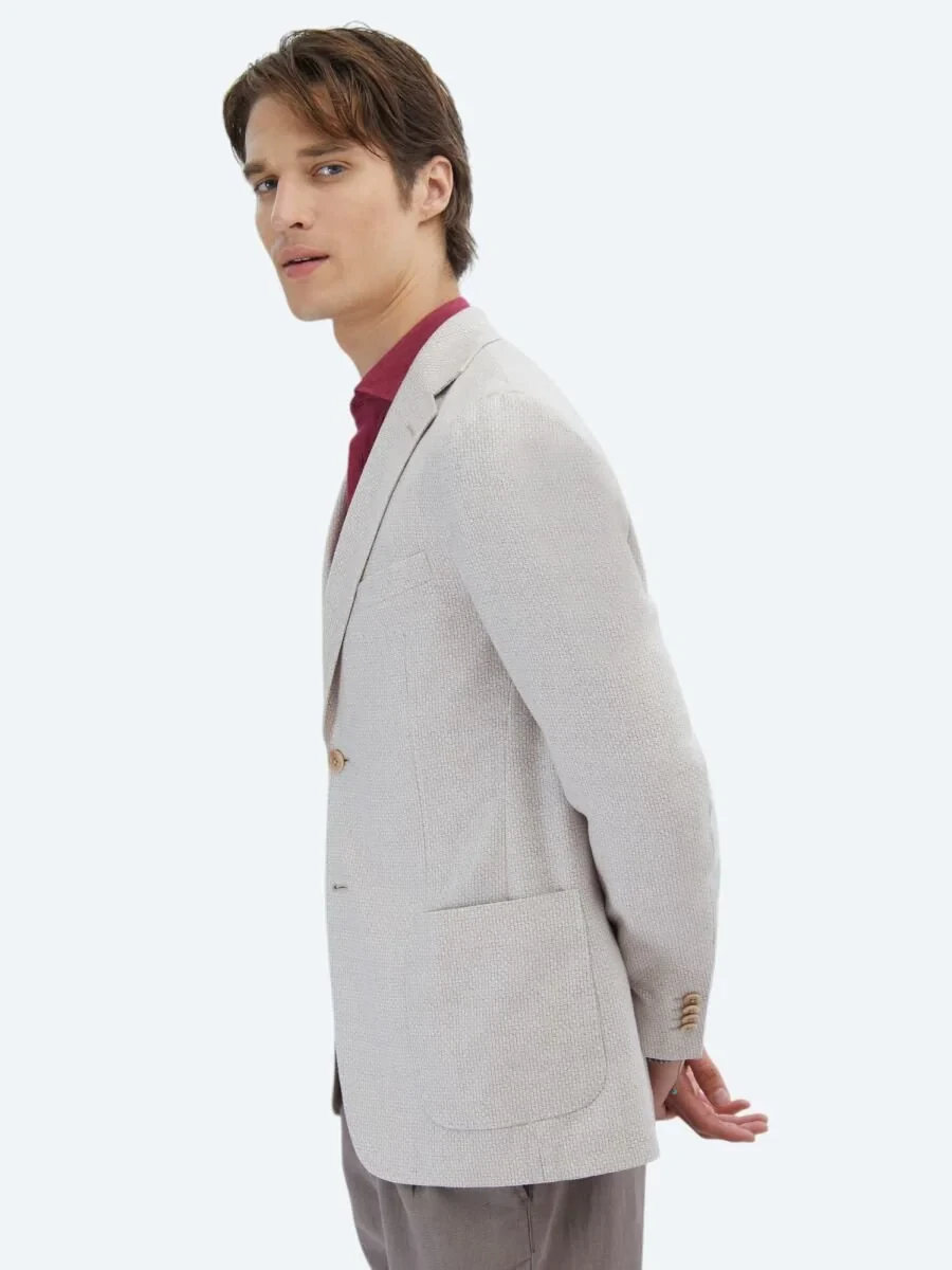 Salmon Patterned Modern Fit Linen Blended Jacket - 4