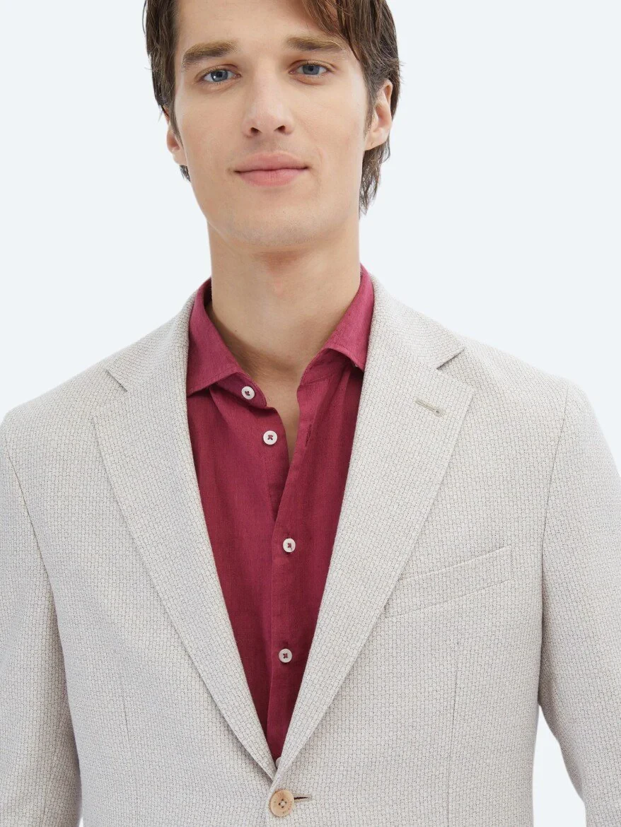 Salmon Patterned Modern Fit Linen Blended Jacket - 5