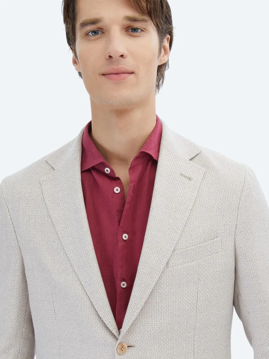 Salmon Patterned Modern Fit Linen Blended Jacket - 5