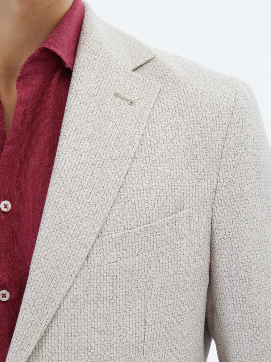 Salmon Patterned Modern Fit Linen Blended Jacket - 6
