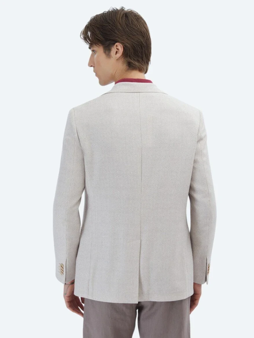 Salmon Patterned Modern Fit Linen Blended Jacket - 7