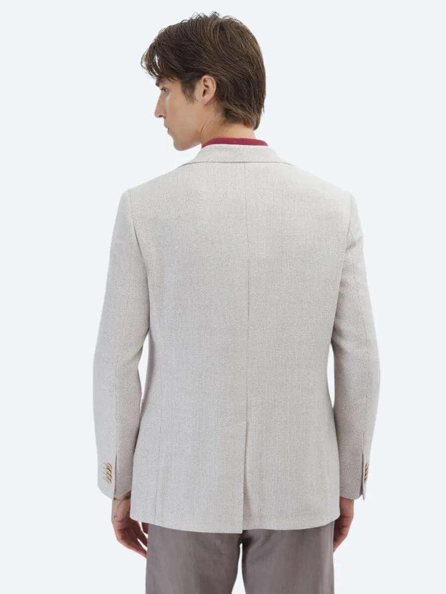 Salmon Patterned Modern Fit Linen Blended Jacket - 7