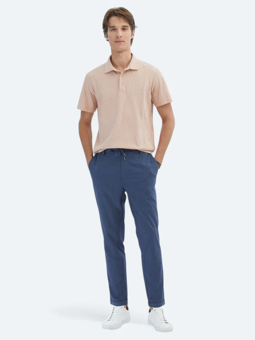 Salmon Patterned Polo Neck Cotton Blended T-Shirt - 2
