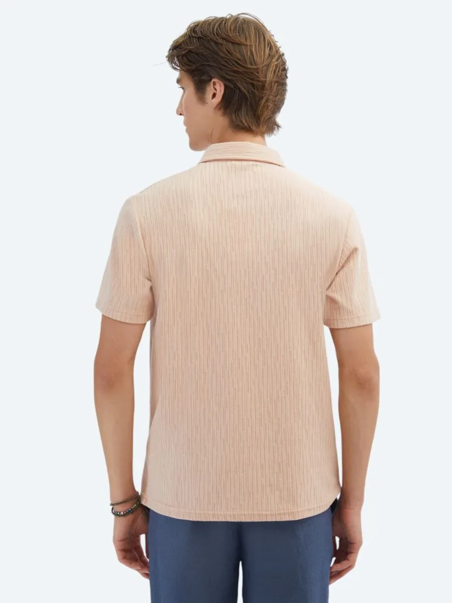 Salmon Patterned Polo Neck Cotton Blended T-Shirt - 5