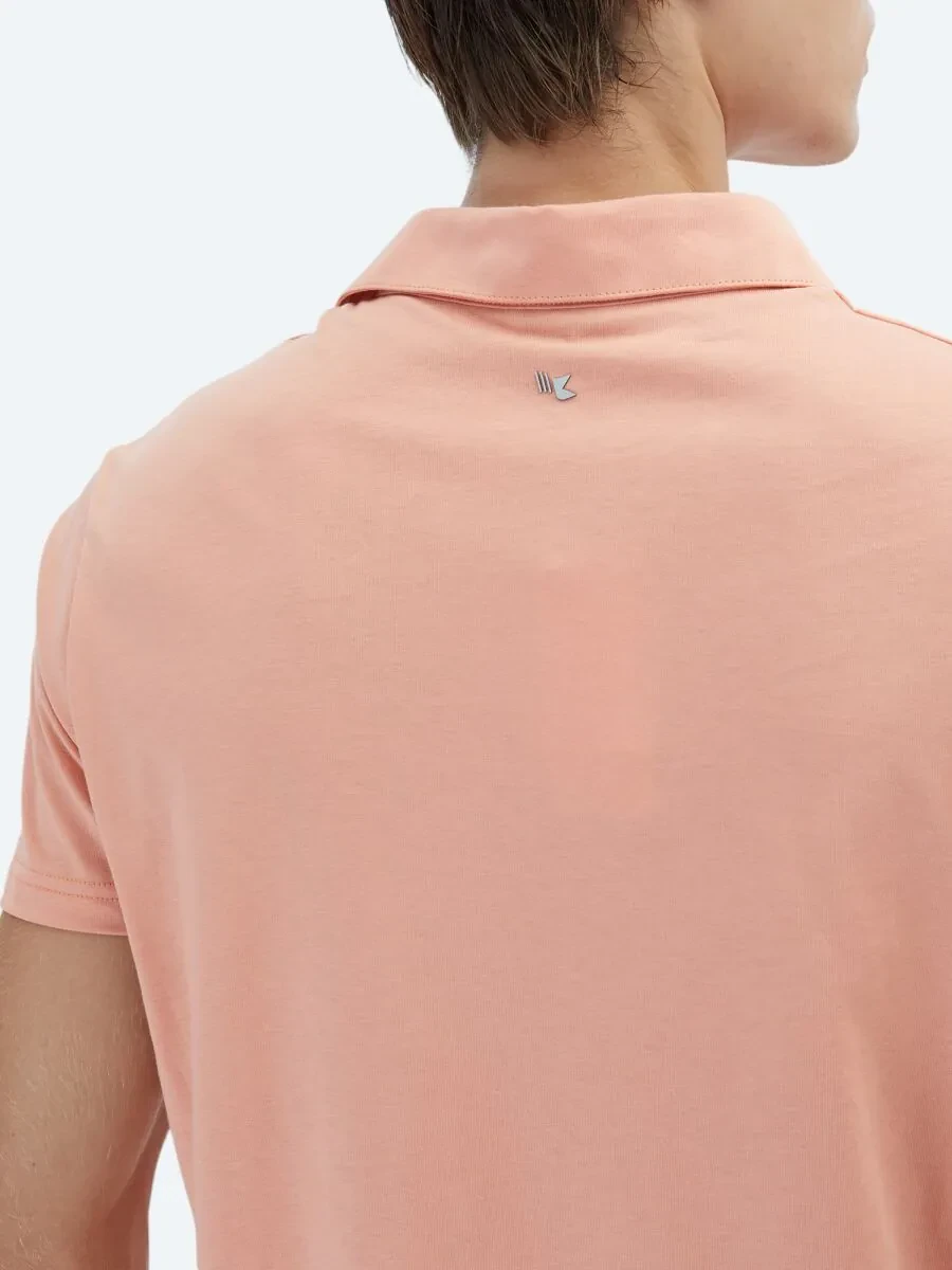 Salmon Plain Polo Neck 100% Cotton T-Shirt - 5