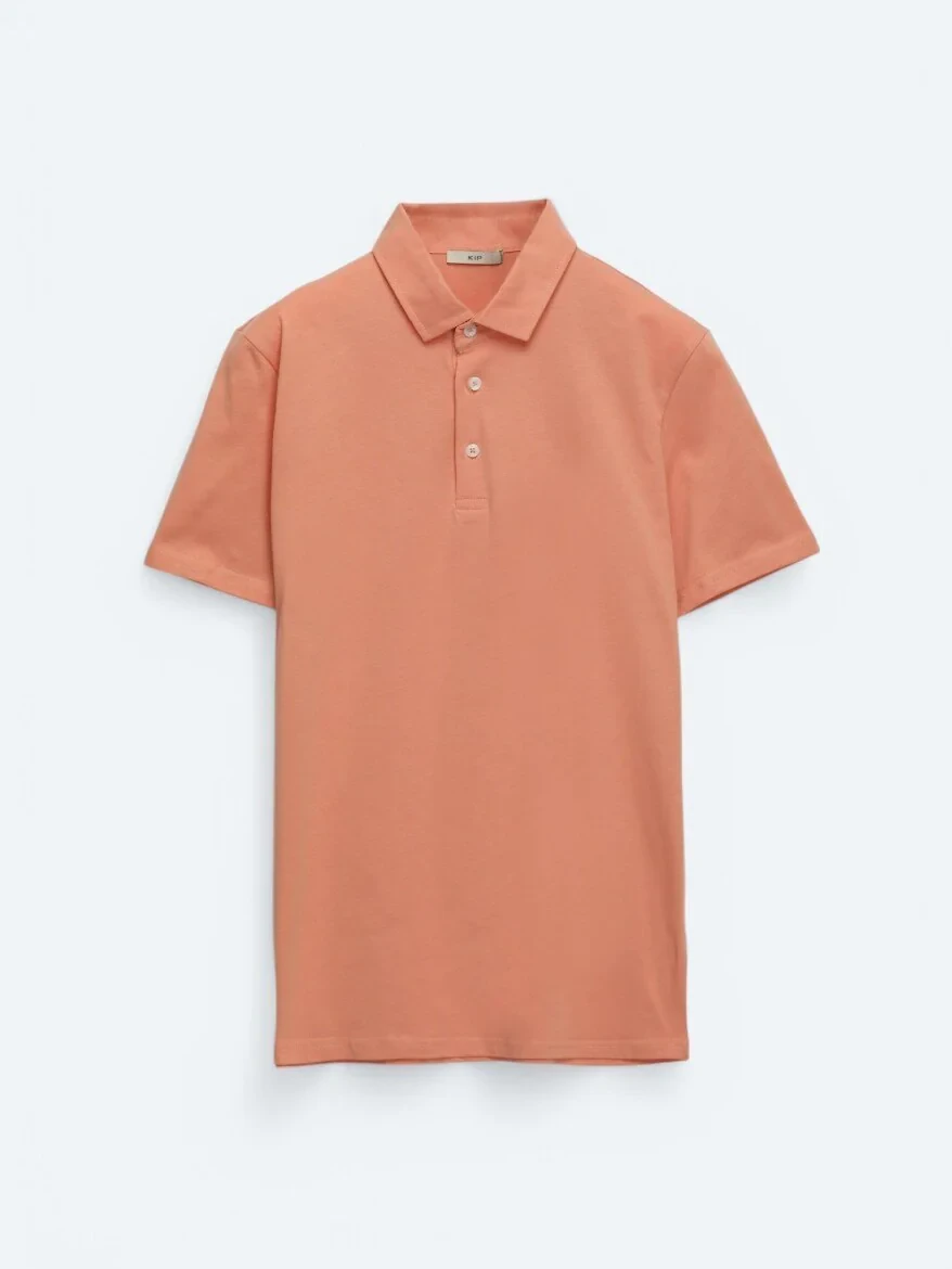 Salmon Plain Polo Neck 100% Cotton T-Shirt - 7