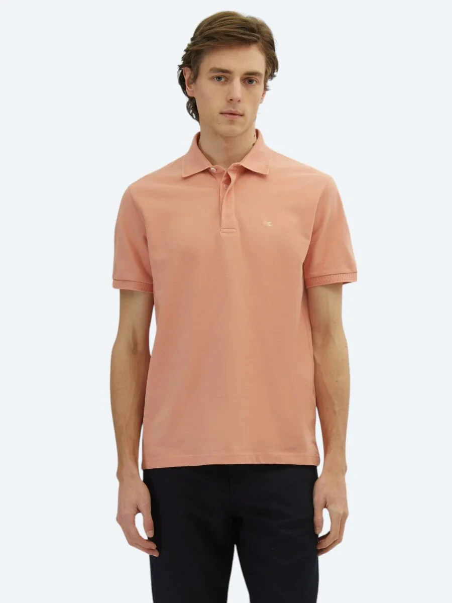 Salmon Plain Polo Neck 100% Cotton T-Shirt - 1