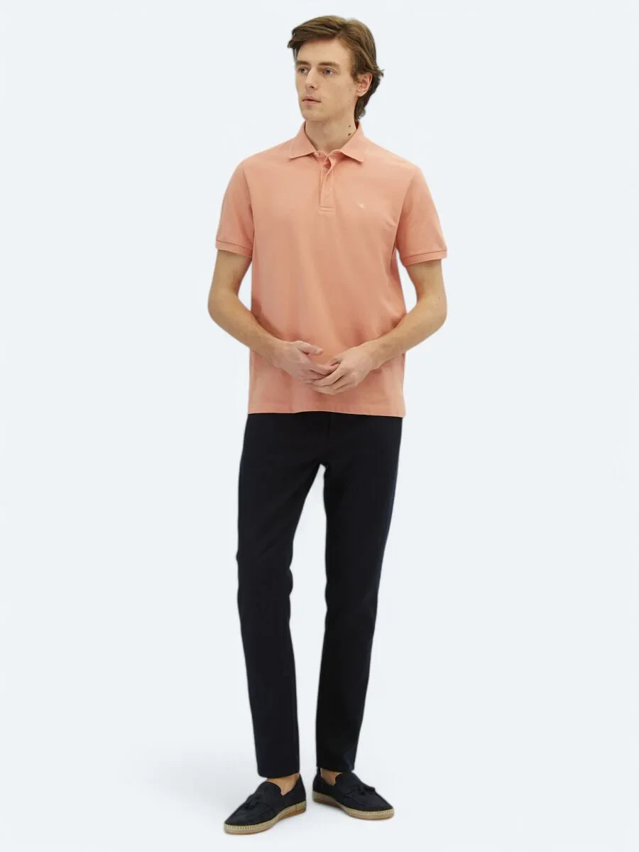 Salmon Plain Polo Neck 100% Cotton T-Shirt - 2