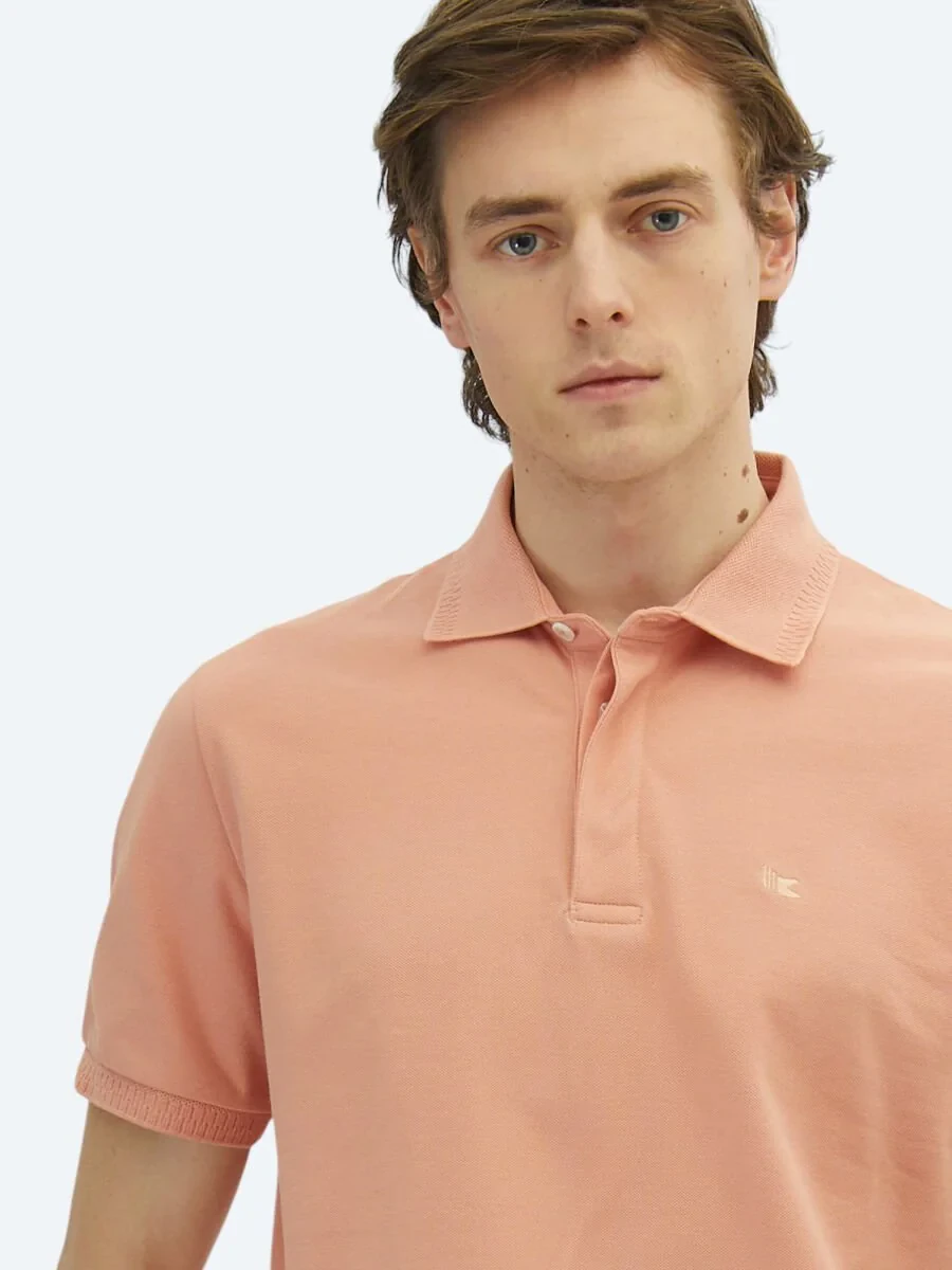 Salmon Plain Polo Neck 100% Cotton T-Shirt - 3