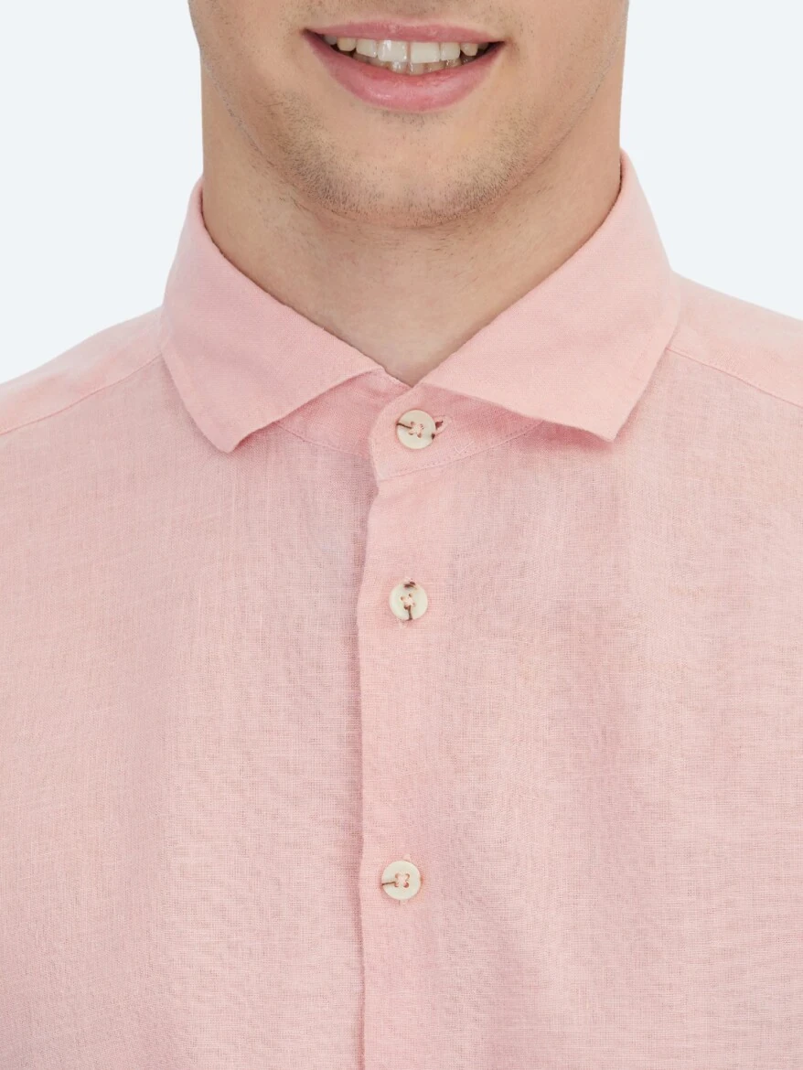 Salmon Plain Weaving Casual Cotton Blended Shirt 