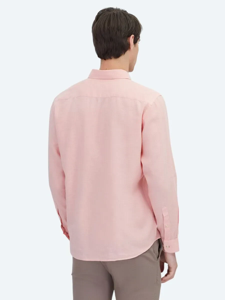 Salmon Plain Weaving Casual Cotton Blended Shirt - 6