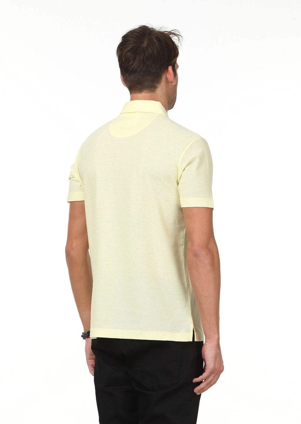 Sarı Jakarlı Polo Yaka %100 Pamuk T-Shirt - 4