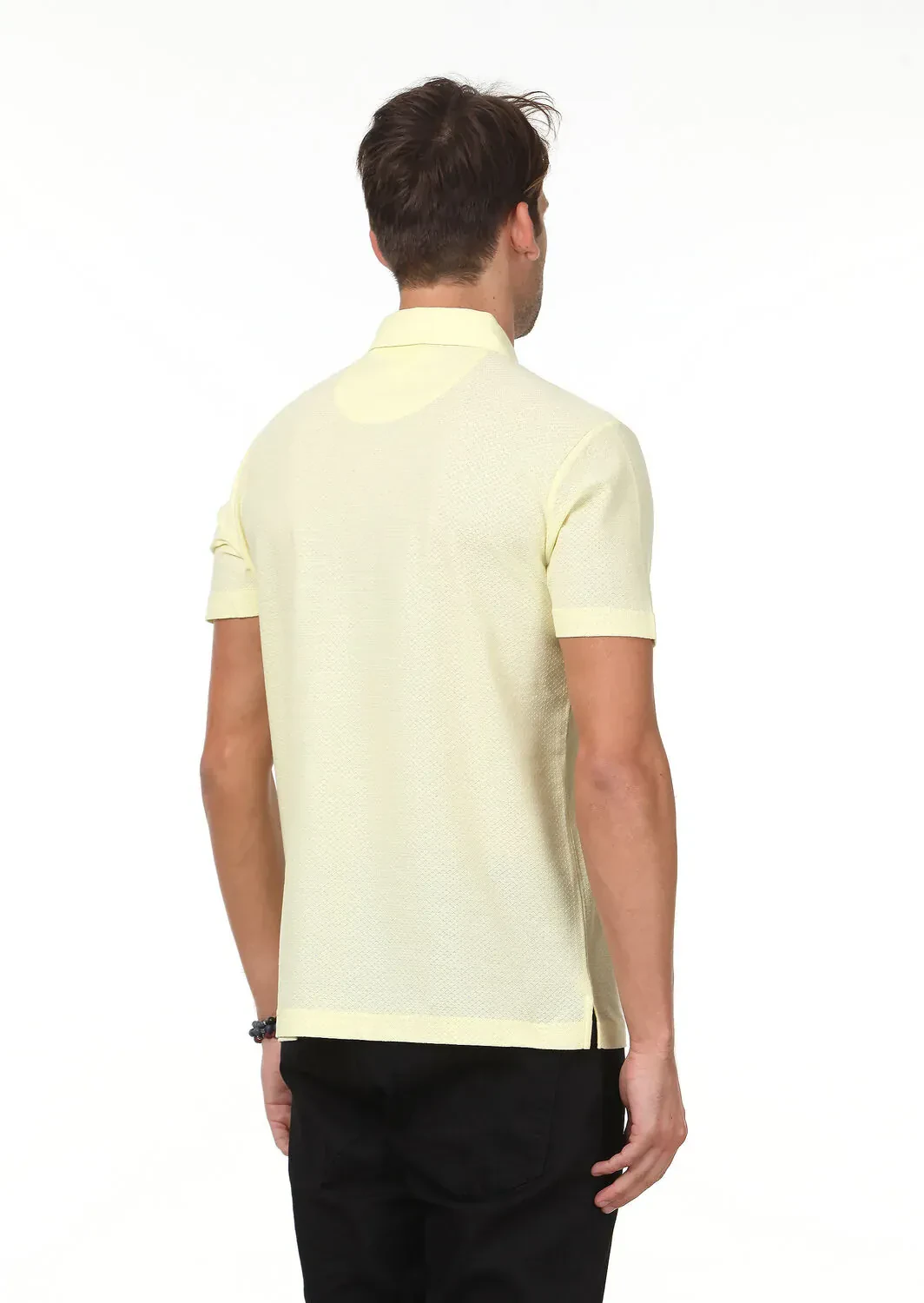 Sarı Jakarlı Polo Yaka %100 Pamuk T-Shirt - 4