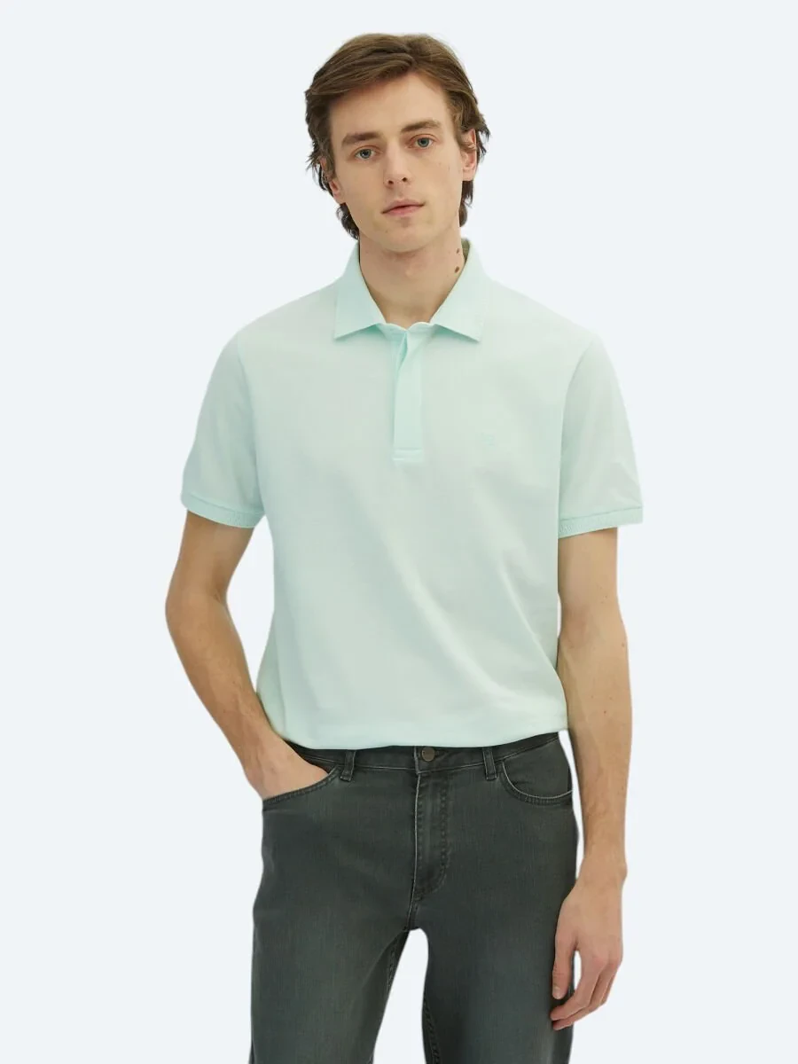 See Green Plain Polo Neck 100% Cotton T-Shirt - 1