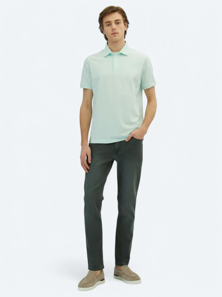 See Green Plain Polo Neck 100% Cotton T-Shirt - 2