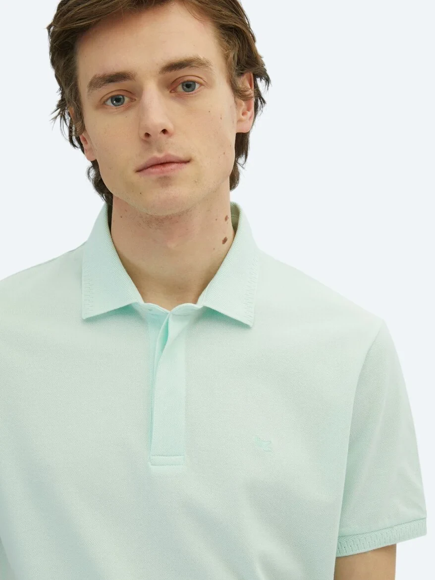 See Green Plain Polo Neck 100% Cotton T-Shirt - 3