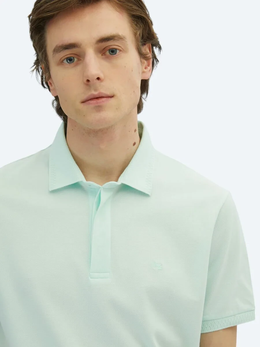 See Green Plain Polo Neck 100% Cotton T-Shirt - 3