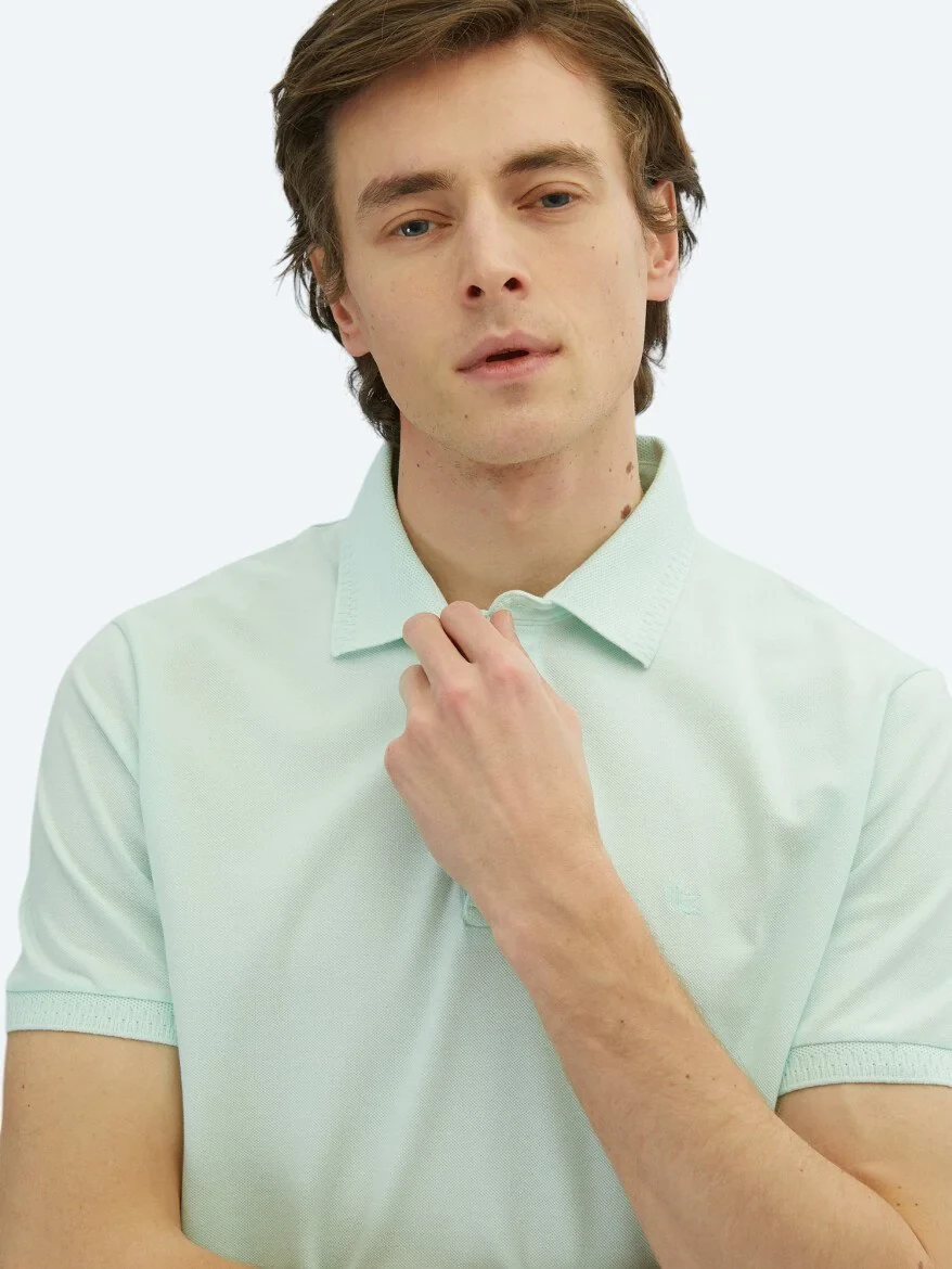 See Green Plain Polo Neck 100% Cotton T-Shirt 