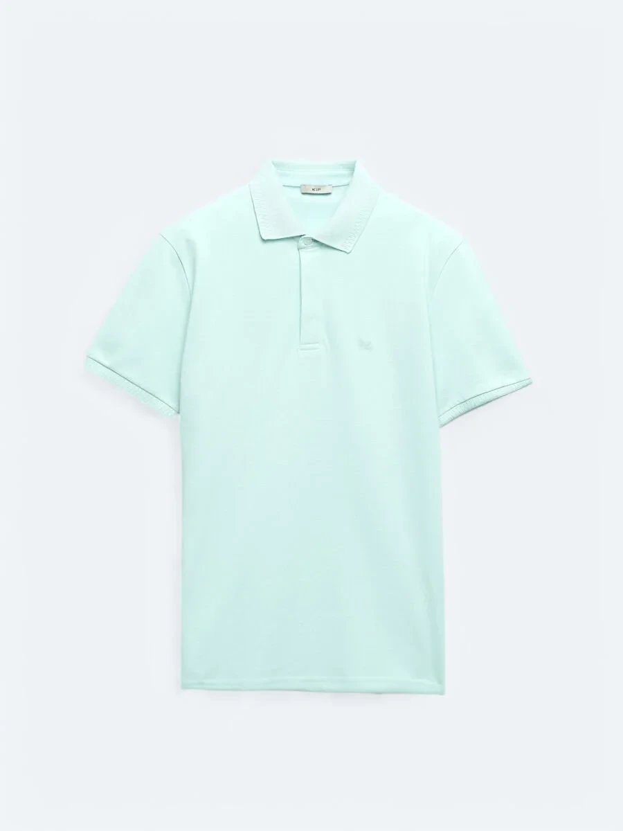 See Green Plain Polo Neck 100% Cotton T-Shirt - 6