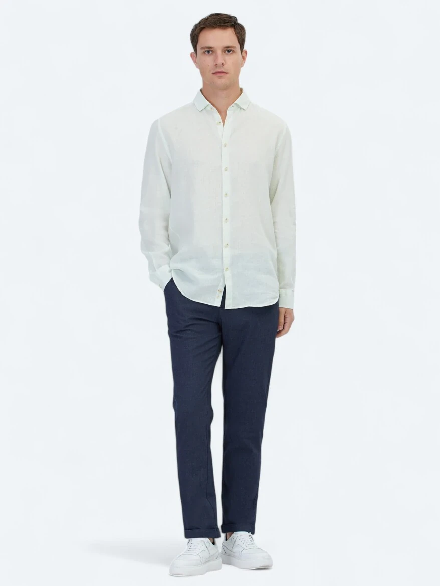 See Green Plain Weaving Casual Cotton Blended Shirt - 2