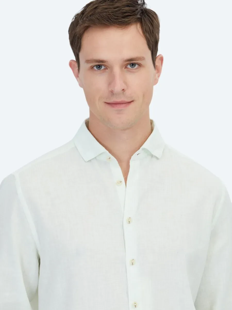 See Green Plain Weaving Casual Cotton Blended Shirt - 3