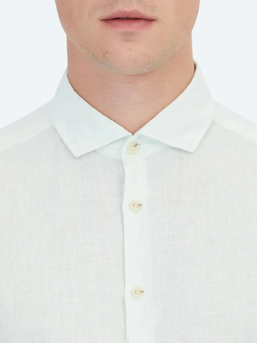 See Green Plain Weaving Casual Cotton Blended Shirt - 4