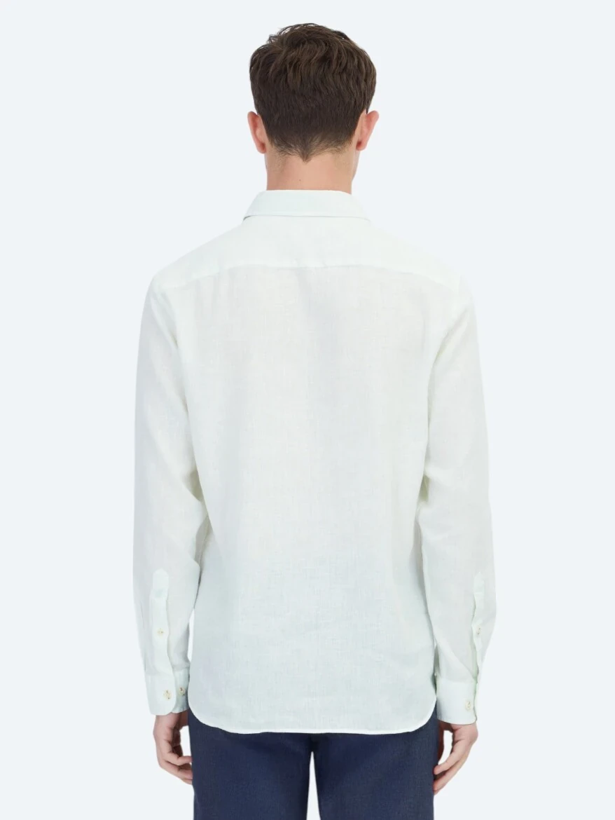 See Green Plain Weaving Casual Cotton Blended Shirt - 5