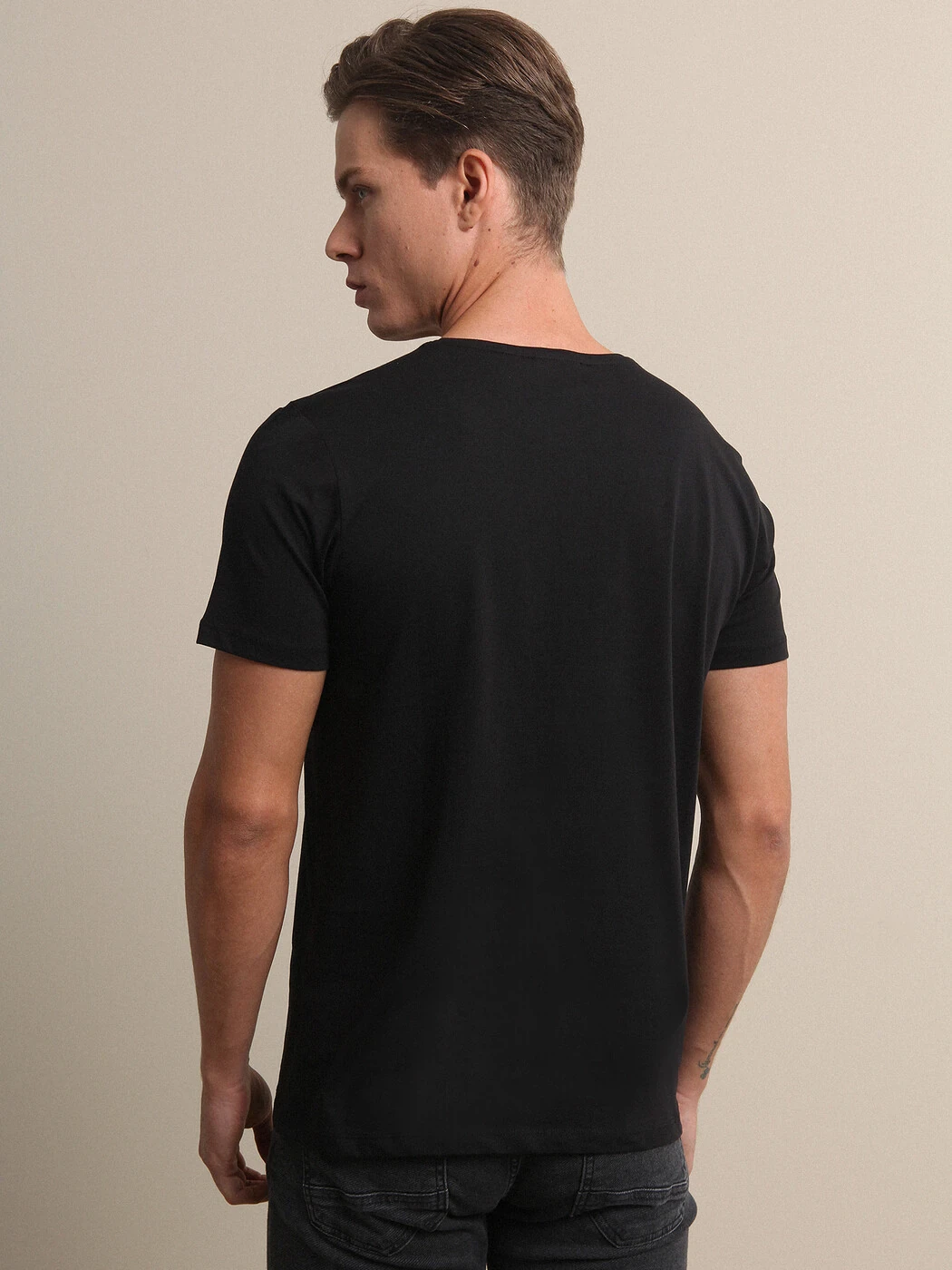 Siyah Baskılı %100 Pamuk T-Shirt - 4