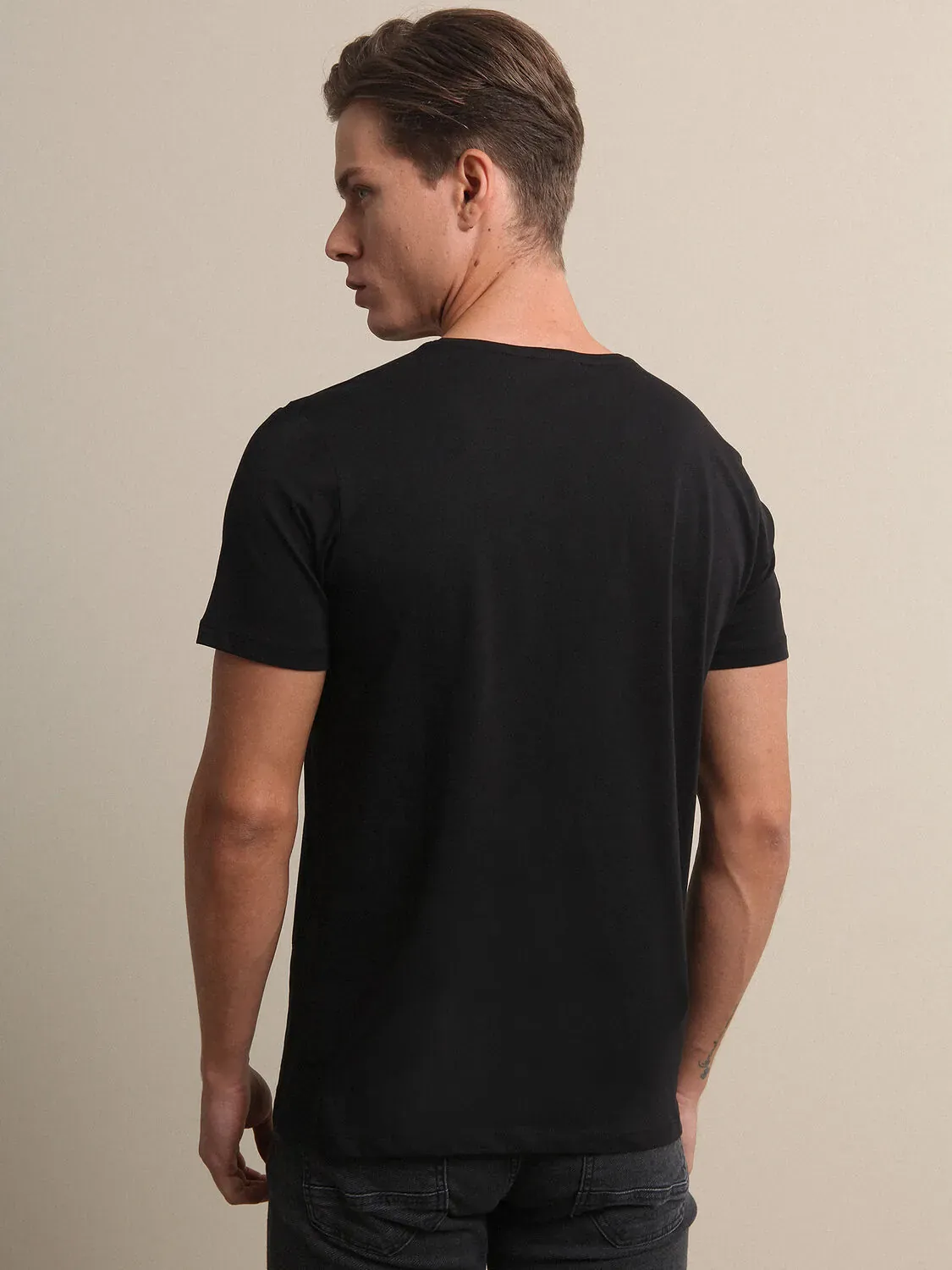 Siyah Baskılı %100 Pamuk T-Shirt - 4