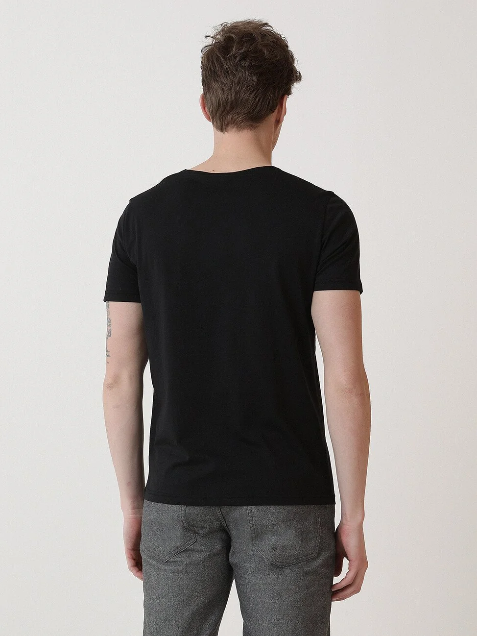 Siyah Baskılı Bisiklet Yaka %100 Pamuk T-Shirt - 4