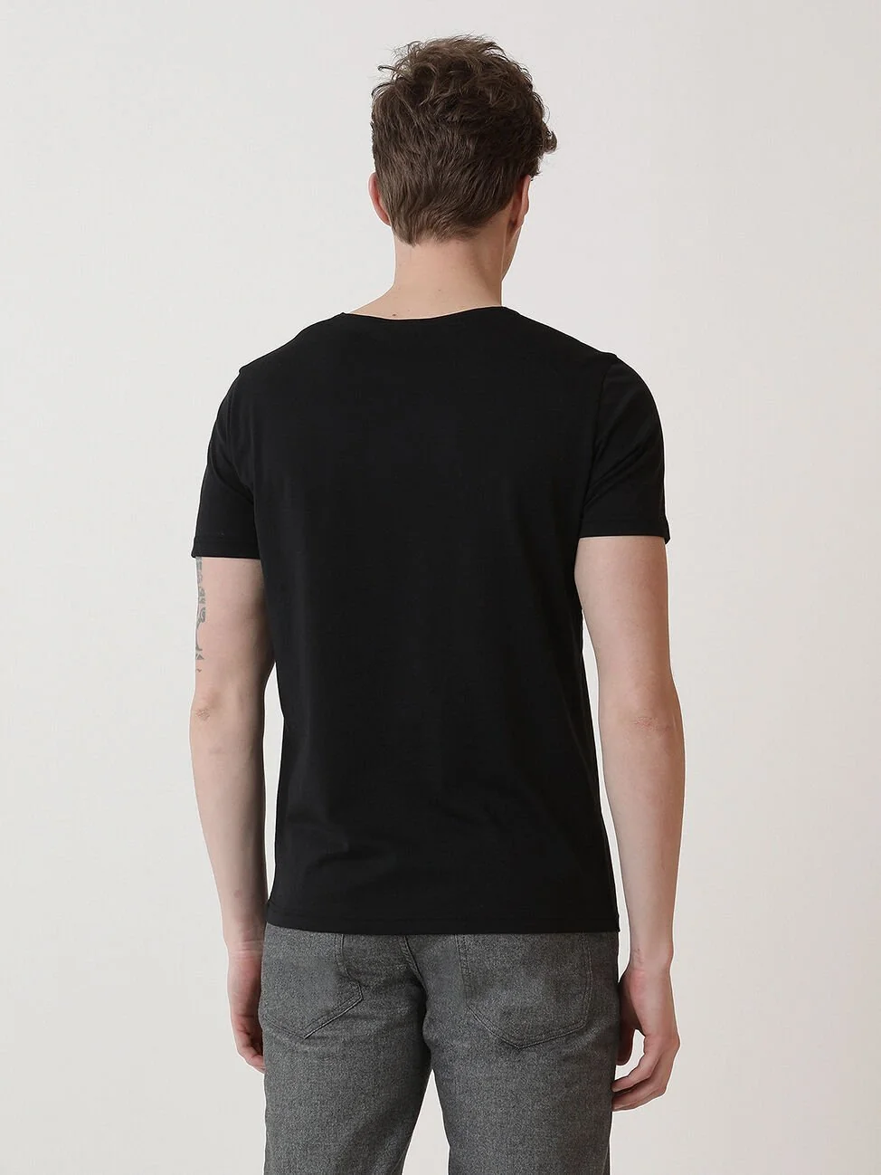 Siyah Baskılı Bisiklet Yaka %100 Pamuk T-Shirt - 4