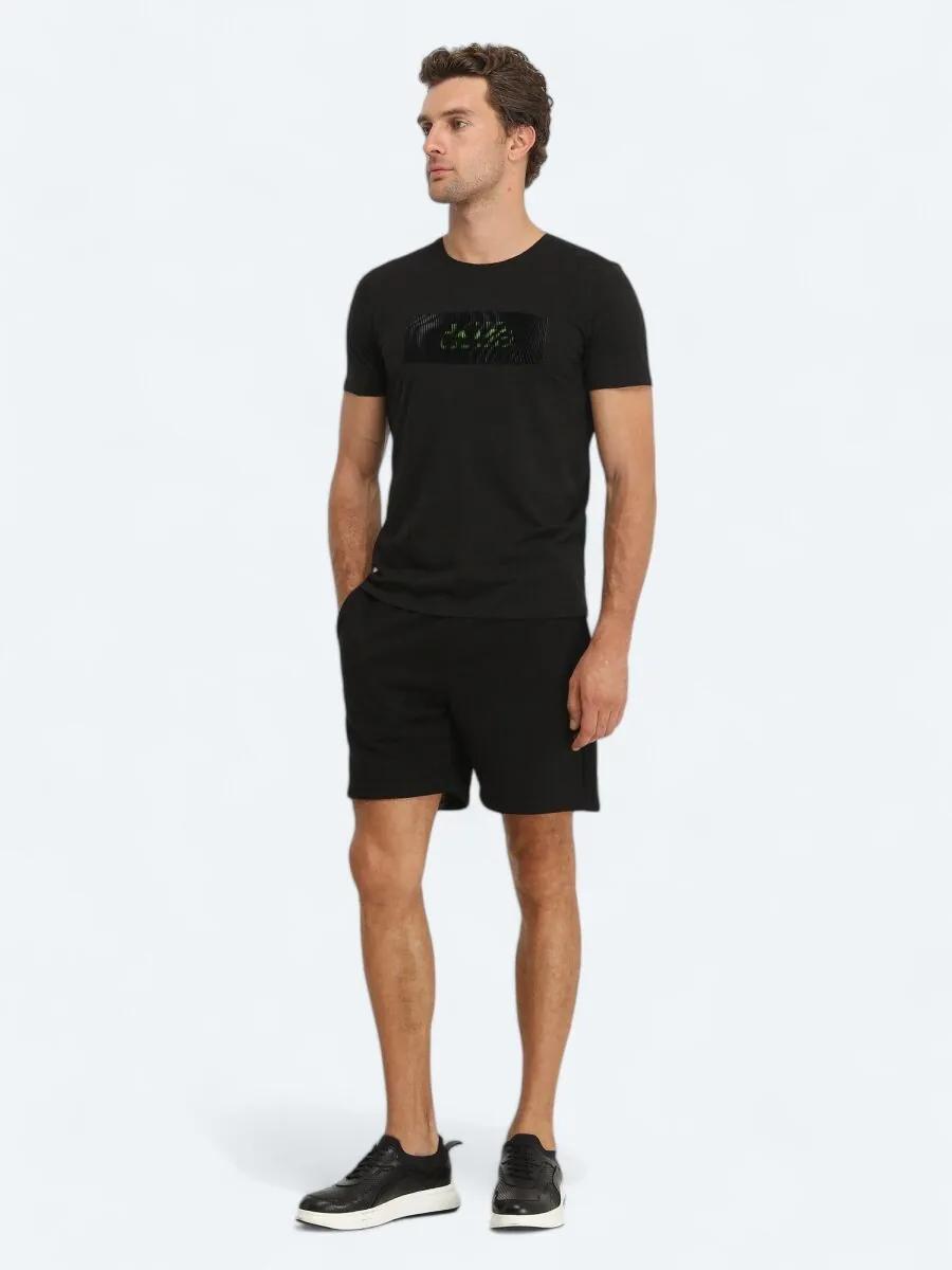 Siyah Baskılı Bisiklet Yaka %100 Pamuk T-Shirt - 2