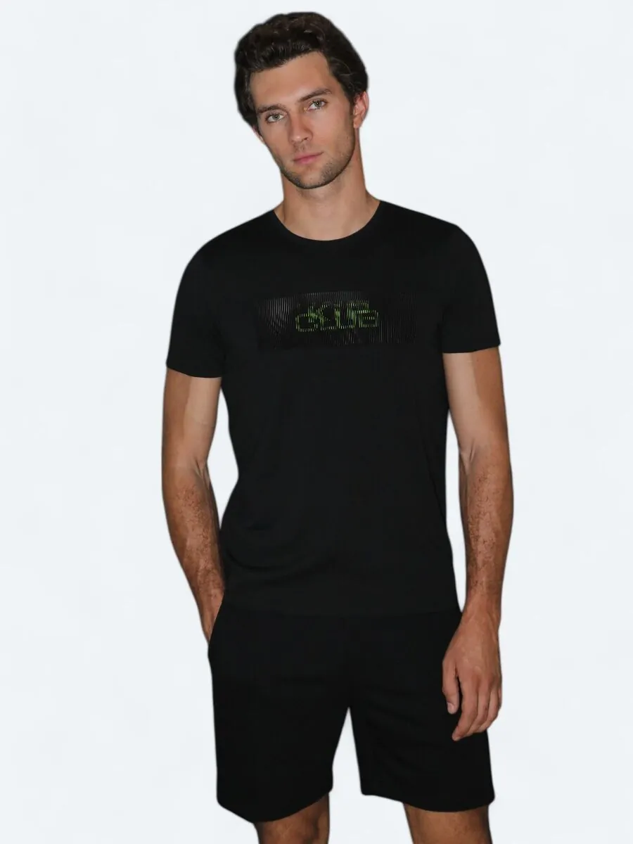 Siyah Baskılı Bisiklet Yaka %100 Pamuk T-Shirt - 4